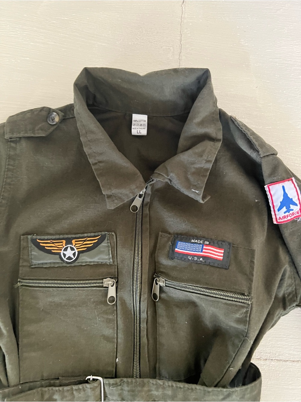 Kids Air Force Pilot Flight Suit Jumpsuit 100% Cotton Olive Green LL Military - Picture 2 of 5